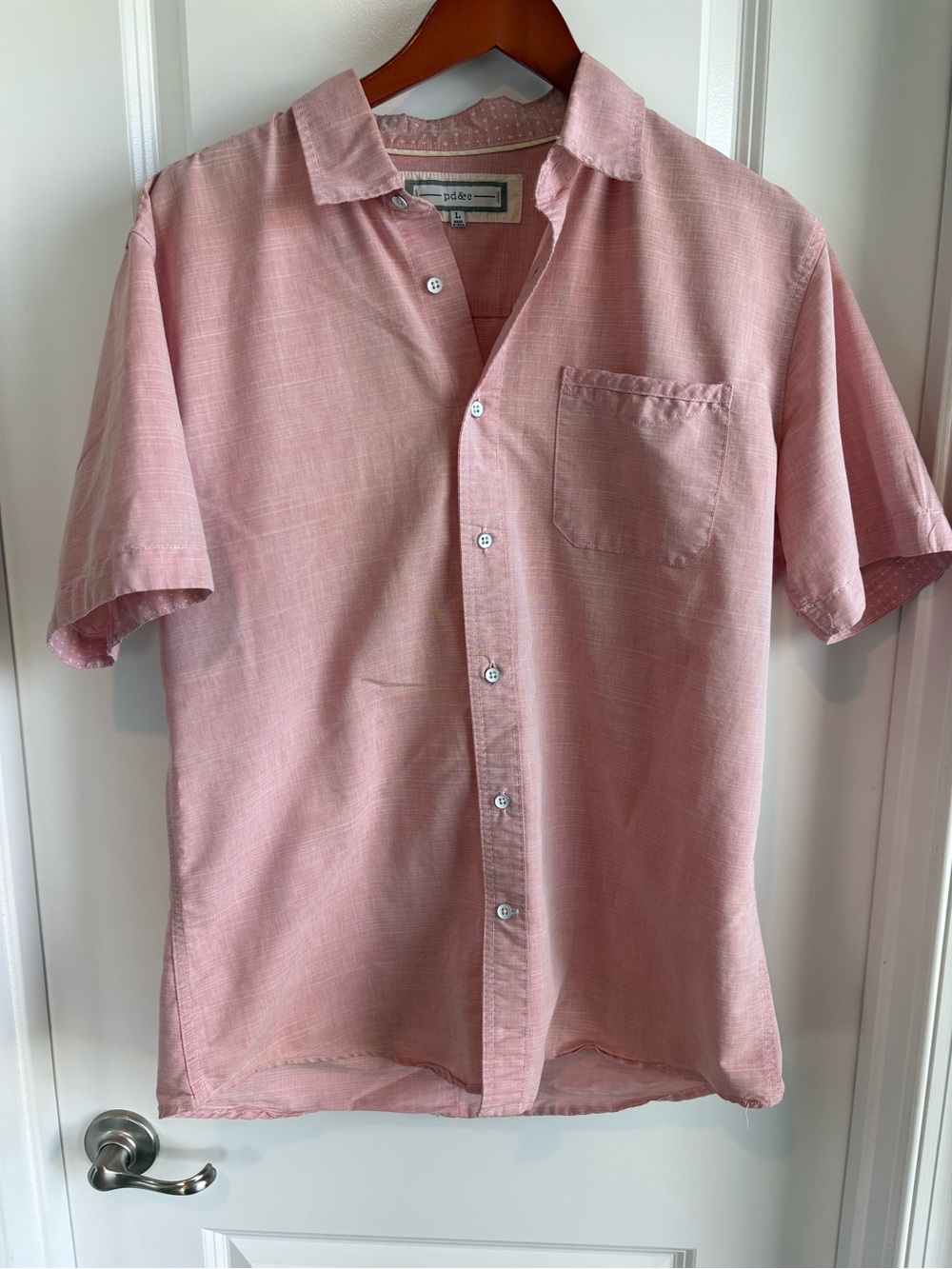 PD&C Men’s Pink Linen Blend Button Front Shirt Short Sleeve Size Large